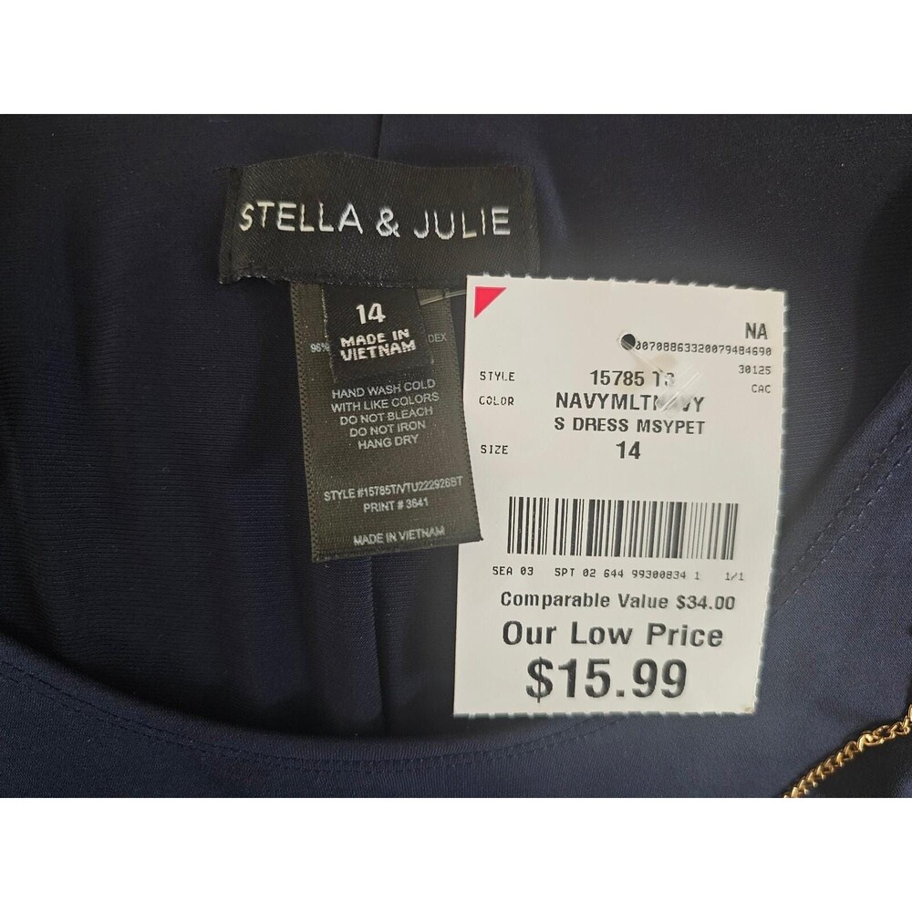 Stella & Julie Navy Blue Floral Print Dress, Sheer Cardigan and Necklace Set 14 - Picture 6 of 6